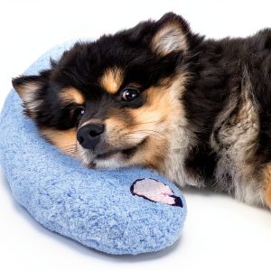 T'CHAQUE Dog Pillow Bed, Cat Calming Pillow, Dog Neck Pillow for Joint Relief Sleeping, Ultra Soft Half Donut Cuddler, Pillow Pet for Upper Spine Support, Doggy/Kitten Pillow Training Toy, Blue-0