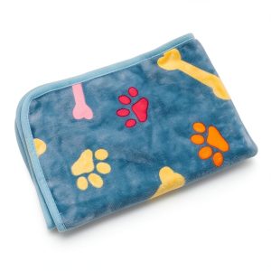 Blankets Soft Fluffy Premium Fleece Pet Blanket Blue Flannel Paw Print-0
