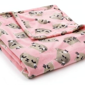 Fleece Throw Blanket Cats Kittens Pink Gray, Full-0