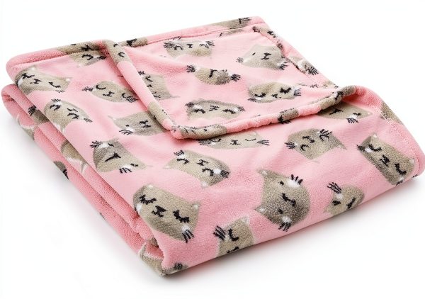 Fleece Throw Blanket Cats Kittens Pink Gray, Full-0