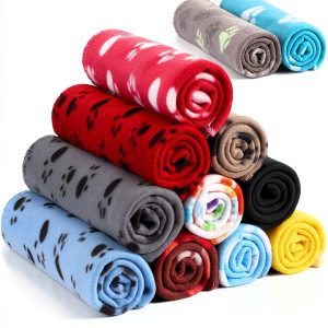 Tegeme Fleece Pet Blanket 12-Pack – Cute Paw Print Double‑Sided Warm-0