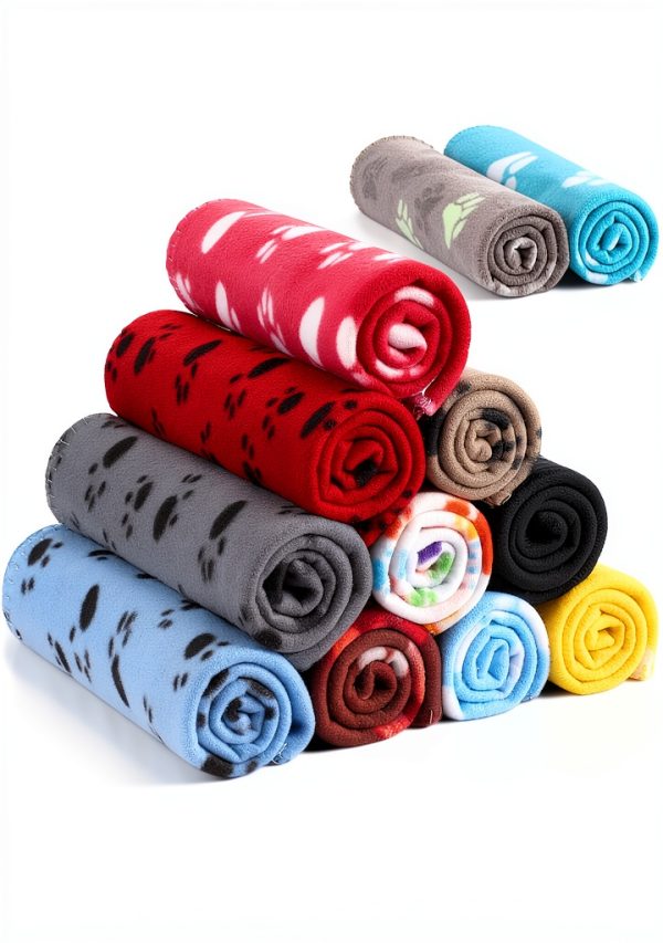 Tegeme Fleece Pet Blanket 12-Pack – Cute Paw Print Double‑Sided Warm-0