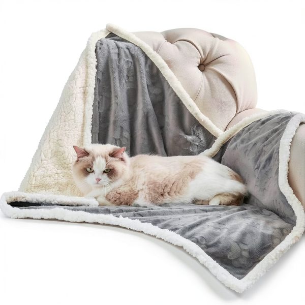Pet Blanket Qeils Waterproof Sherpa Fleece Throw for Cats Grey 25x30-0
