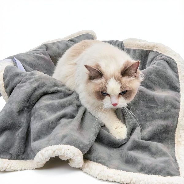 Pet Blanket Qeils Waterproof Sherpa Fleece Throw for Cats Grey 25x30-1