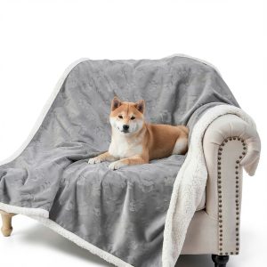 Dog Blanket Qeils Waterproof Reversible Sherpa Fleece 30x40 Grey-0