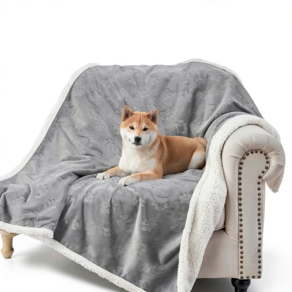 Dog Blanket Qeils Waterproof Reversible Sherpa Fleece 30x40 Grey-0